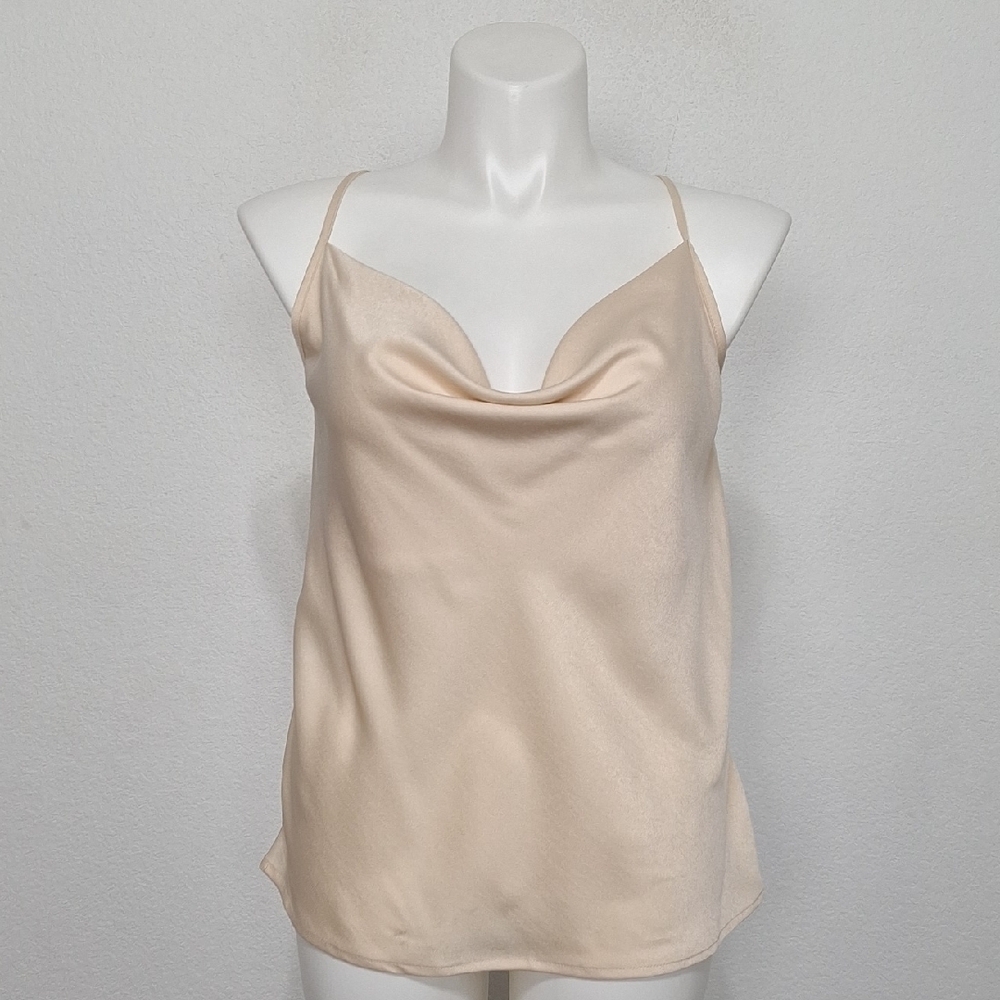 Single Thread Closet Staple Cream Satin Cowl Neck Coquette Silky Camisole Sz. XL